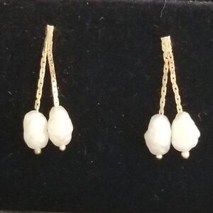 14K Gold Rice Pearl Earrings